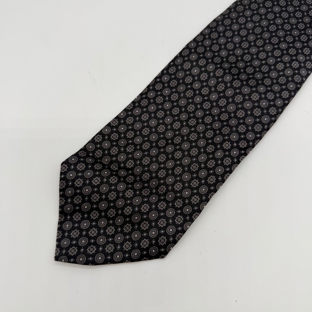 Club Room Vintage Silk Tie Black Geometric Medallion Italian Fabric USA Made
